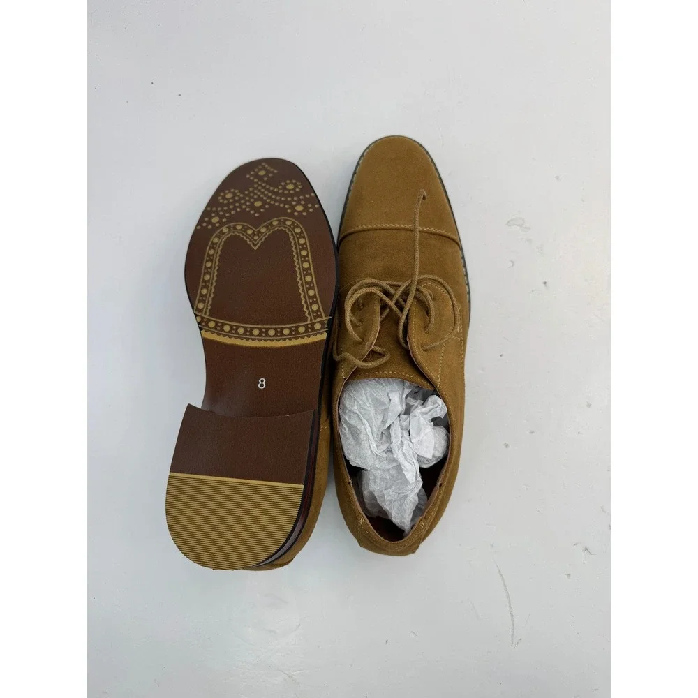 Mofri Suede Oxford Dress‎ Shoes Mens Size 8 Tan Cap Toe Lace Up Business Casual